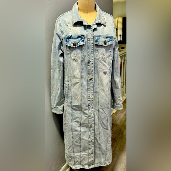 Love Tree Jackets & Blazers - Long Distressed Denim Jacket size S